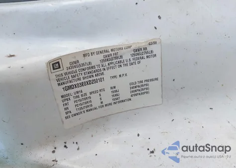 1999 Pontiac Montana z USA, uszkodzony, nr VIN 1GMDX03E0XD250101